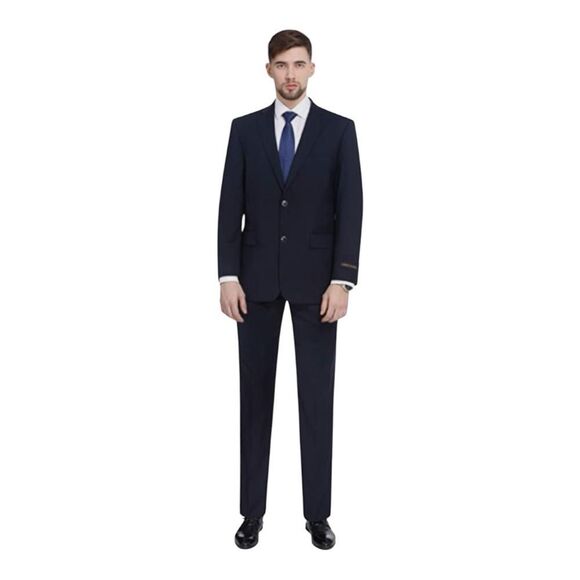 Pierre Loren Mens Navy Blue 2 Piece Suit 42S 39 Waist Notch Lapel Style S61652 - Picture 1 of 15